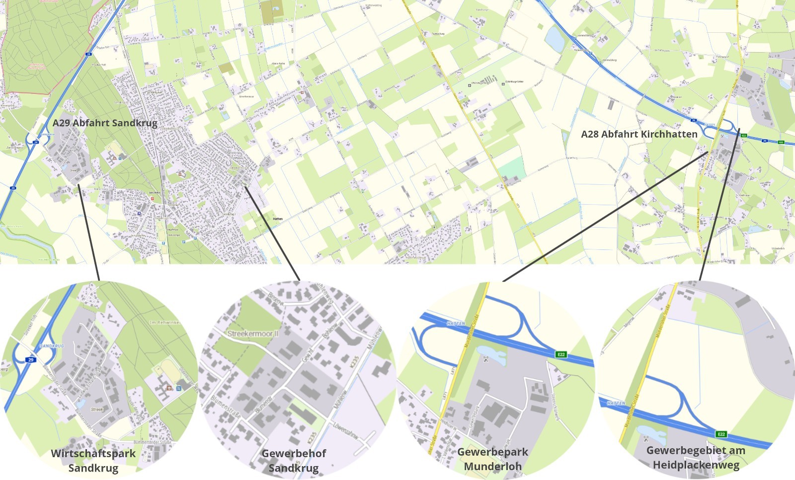 Karte der Gewerbegebiete in Hatten