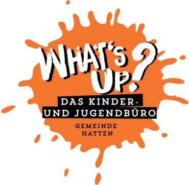 Logo What's up? Kinder- und Jugendb&uuml;ro mit Schriftzug auf orangem Farbklecks