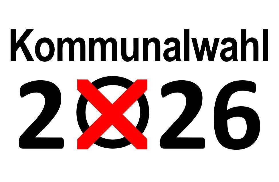 Schriftzug Kommunalwahl 2026 mit rotem Kreuz